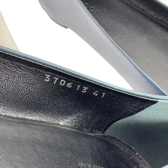 GUCCI Sachalin Navy Blue Leather GG Front Logo Cap Toe Ballet Flats 41 - 11US